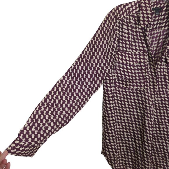 Ann Taylor Blouse Tunic Women's Sz M red white houndstooth long sleeve‎ - Picture 4 of 11